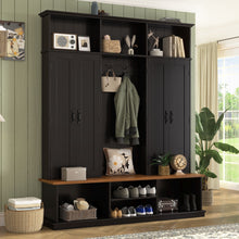 Load image into Gallery viewer, Entryway Hall Tree With Bench, 3 Top Cubbies &amp; Bottom Storage Space
