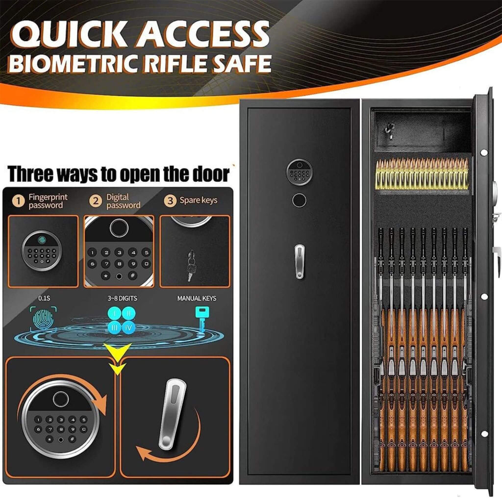 Heavy-Duty 57-Inch Anti-Theft Fireproof Biometric Gun Rifle Pistol Safe For Home, 11-12 Guns (SAK53816)