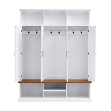 Load image into Gallery viewer, Entryway Hall Tree With Bench, 3 Top Cubbies &amp; Bottom Storage Space