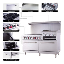 Load image into Gallery viewer, 60-Inch Commercial 6-Burner 276K BTU Gas Range With Dual Ovens, Griddle And Salamander (SAK56914)