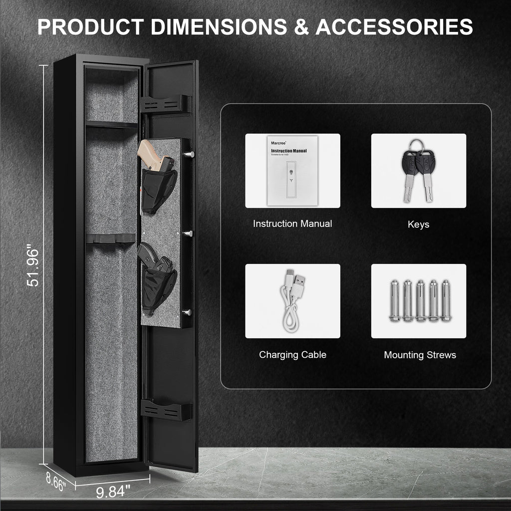 5 gun safes with 3 pistol pockets, quick access biometric adjustable heavy-duty gun rack mounted gun safes