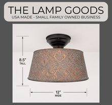 Load image into Gallery viewer, Ornate Copper Farmhouse Ceiling Light | 12" | 4-Bulb Flush Mount