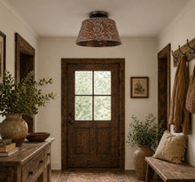 Load image into Gallery viewer, Ornate Copper Farmhouse Ceiling Light | 12" | 4-Bulb Flush Mount