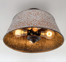 Load image into Gallery viewer, Ornate Copper Farmhouse Ceiling Light | 12" | 4-Bulb Flush Mount