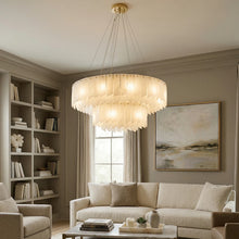Load image into Gallery viewer, Cascade Alabaster Tiered Brass Chandelier