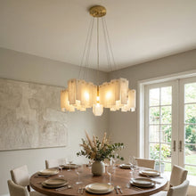 Load image into Gallery viewer, Cascade Alabaster Tiered Brass Chandelier