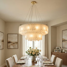 Load image into Gallery viewer, Cascade Alabaster Tiered Brass Chandelier