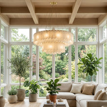 Load image into Gallery viewer, Cascade Alabaster Tiered Brass Chandelier
