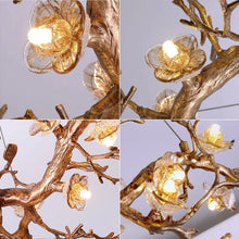 Load image into Gallery viewer, Golden Tree Branch Glass Flower Chandelier