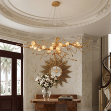 Load image into Gallery viewer, Golden Tree Branch Glass Flower Chandelier