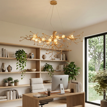 Load image into Gallery viewer, Golden Tree Branch Glass Flower Chandelier