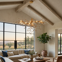 Load image into Gallery viewer, Golden Tree Branch Glass Flower Chandelier
