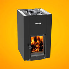 Load image into Gallery viewer, Harvia GreenFlame 22 Linear 15.7KW Wood Sauna Stove With Sauna Stones [WKLI22GM] (SAK62094)