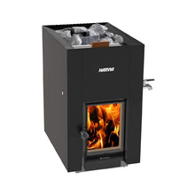 Load image into Gallery viewer, Harvia GreenFlame ES 22 Linear 15.7KW Black Wood Sauna Stove With Sauna Stones [WKLI22GESM] (SAK31692)