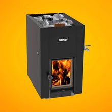 Load image into Gallery viewer, Harvia GreenFlame ES 22 Linear 15.7KW Black Wood Sauna Stove With Sauna Stones [WKLI22GESM] (SAK31692)