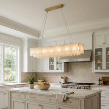 Load image into Gallery viewer, Cascade Alabaster Tiered Brass Chandelier