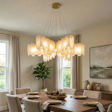 Load image into Gallery viewer, Cascade Alabaster Tiered Brass Chandelier