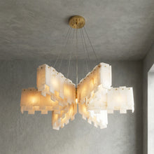 Load image into Gallery viewer, Cascade Alabaster Tiered Brass Chandelier
