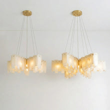 Load image into Gallery viewer, Cascade Alabaster Tiered Brass Chandelier