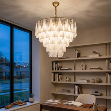Load image into Gallery viewer, Modern Brass Tiered Glass Chandelier
