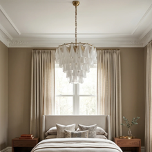 Load image into Gallery viewer, Modern Brass Tiered Glass Chandelier