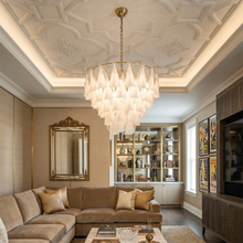 Load image into Gallery viewer, Modern Brass Tiered Glass Chandelier