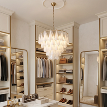 Load image into Gallery viewer, Modern Brass Tiered Glass Chandelier