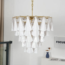 Load image into Gallery viewer, Modern Brass Tiered Glass Chandelier