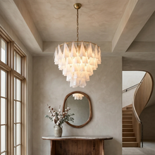Load image into Gallery viewer, Modern Brass Tiered Glass Chandelier