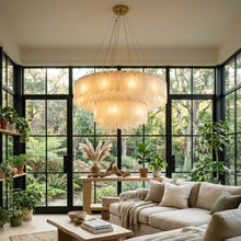 Load image into Gallery viewer, Cascade Alabaster Tiered Brass Chandelier