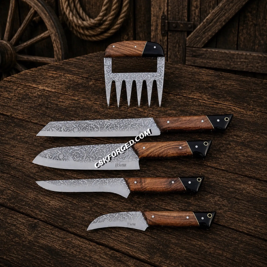 Odin’s Feast BBQ Kitchen Knife Set with Meat Claw | Etched D2 Steel Collection
