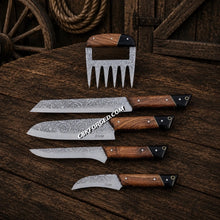 Load image into Gallery viewer, Odin’s Feast BBQ Kitchen Knife Set with Meat Claw | Etched D2 Steel Collection