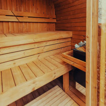 Load image into Gallery viewer, Premium 4-Person Outdoor Scandinavian ThermoWood Cube Sauna Kit With LED Lighting (SAK25470)