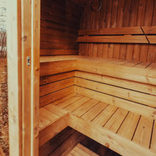 Load image into Gallery viewer, Premium 4-Person Outdoor Scandinavian ThermoWood Cube Sauna Kit With LED Lighting (SAK25470)