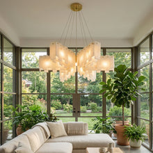 Load image into Gallery viewer, Cascade Alabaster Tiered Brass Chandelier