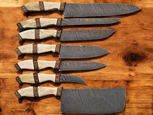 Load image into Gallery viewer, Handmade Damascus Kitchen Knives Set – Bone &amp; Rosewood