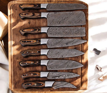 Load image into Gallery viewer, Handmade Damascus Kitchen Knives Set – Exotic Wood Handles