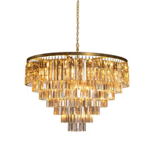 Load image into Gallery viewer, Tiered Crystal Round Brass Chandelier