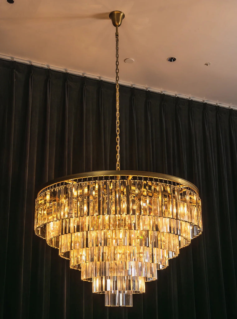 Tiered Crystal Round Brass Chandelier