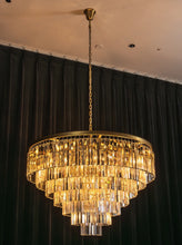 Load image into Gallery viewer, Tiered Crystal Round Brass Chandelier