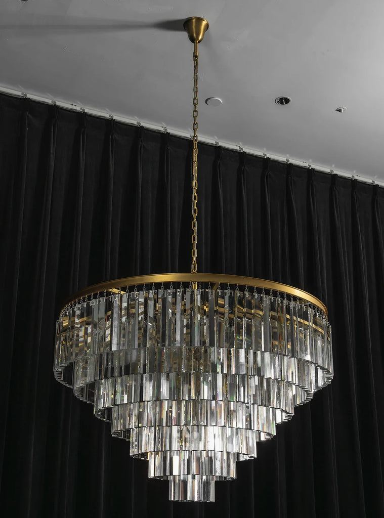 Tiered Crystal Round Brass Chandelier