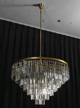 Load image into Gallery viewer, Tiered Crystal Round Brass Chandelier
