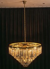 Load image into Gallery viewer, Tiered Crystal Round Brass Chandelier