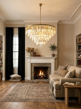 Load image into Gallery viewer, Tiered Crystal Round Brass Chandelier