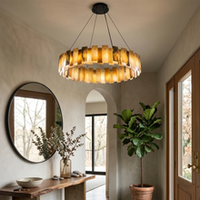 Load image into Gallery viewer, Tobacco-Hued Alabaster Chandelier