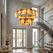 Load image into Gallery viewer, Tobacco-Hued Alabaster Chandelier