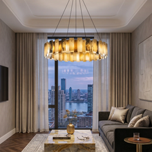 Load image into Gallery viewer, Tobacco-Hued Alabaster Chandelier