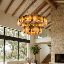 Load image into Gallery viewer, Tobacco-Hued Alabaster Chandelier